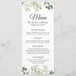 Menu Cardápio de Jantar de Casamento com Verde de Eucal
