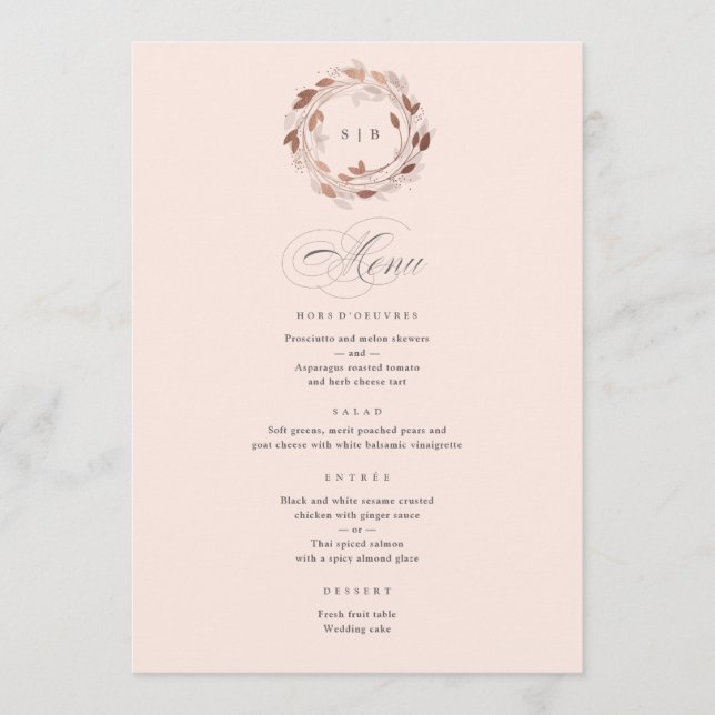 Menu cardápio de jantar de casamento de coroa de magnól (Frente)