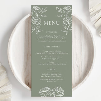 Menu Cardápio de Jantar de Casamento Elegante Rosa Verd