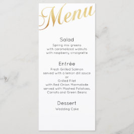 Menu Cardápio de jantar de casamento em ouro. Decoração