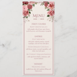 Menu Cardápio de Jantar de Casamento Floral Rosa Empoei