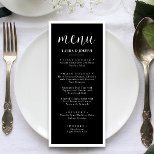 Menu Cardápio de Jantar de Casamento Minimalista Preto