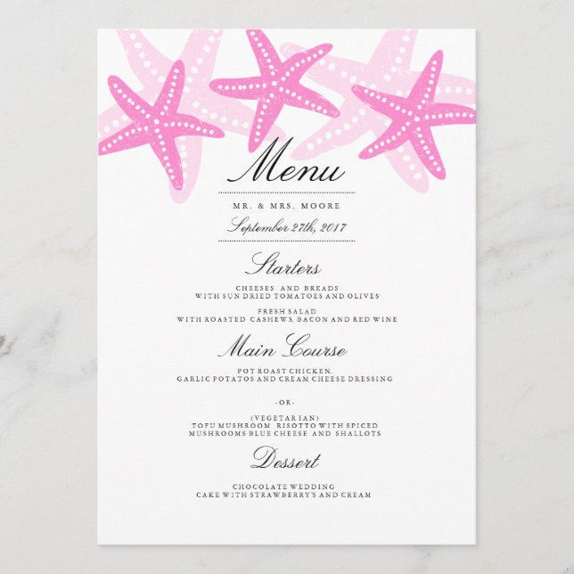 Menu Cardápio de Jantar de Casamento na Praia da Estrel (Frente)