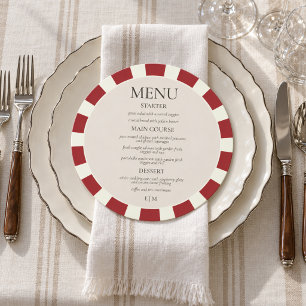 Menu Cardápio de Jantar de Casamento Redondo Listrado d
