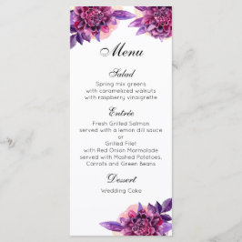 Menu Cardápio de jantar de casamento roxo. Festa de men