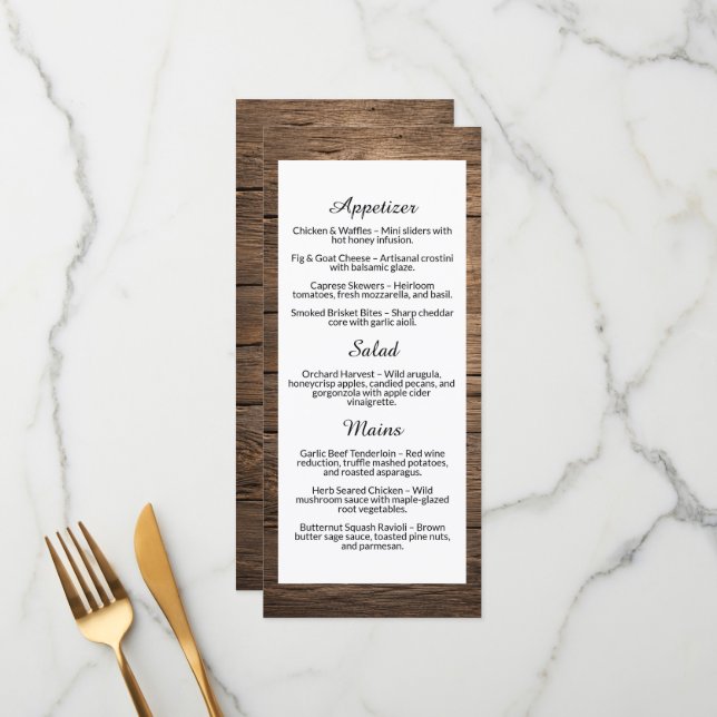 Menu Cardápio de Jantar de Casamento Rústico com Textur (Frente/Verso In Situ)