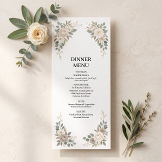 Menu Cardápio de Jantar de Noiva Botânico em Verde Sálv