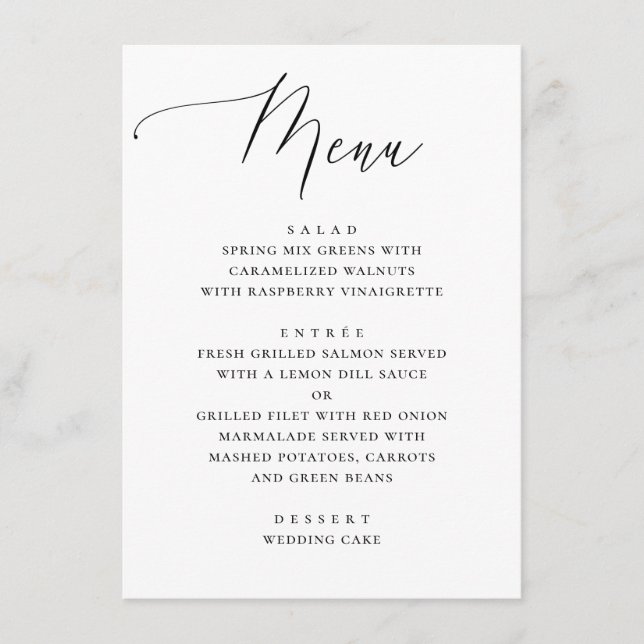 Menu Cardápio de Jantar de Noiva Clássico Preto e Branc (Frente)