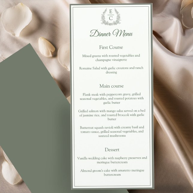 Menu Cardápio de Jantar de Noiva com Crista de Monogram (Criador carregado)