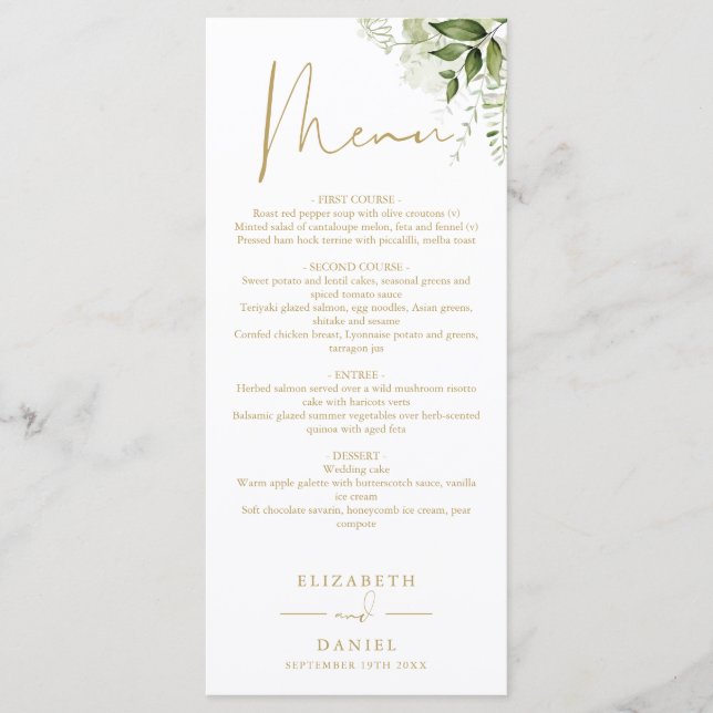 Menu Cardápio de Jantar de Noiva com Monograma Floral V (Frente)