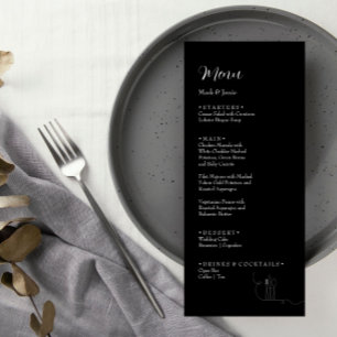 Menu Cardápio de Jantar de Noivado Preto e Branco Simpl