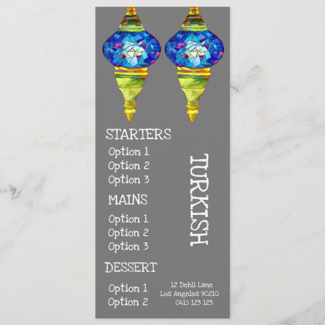 Menu cardápio de jantar de restaurante de cozinha turca (Frente)