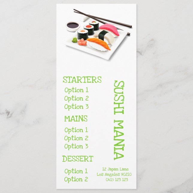 Menu Cardápio de jantar de restaurante japonês de sushi (Frente)