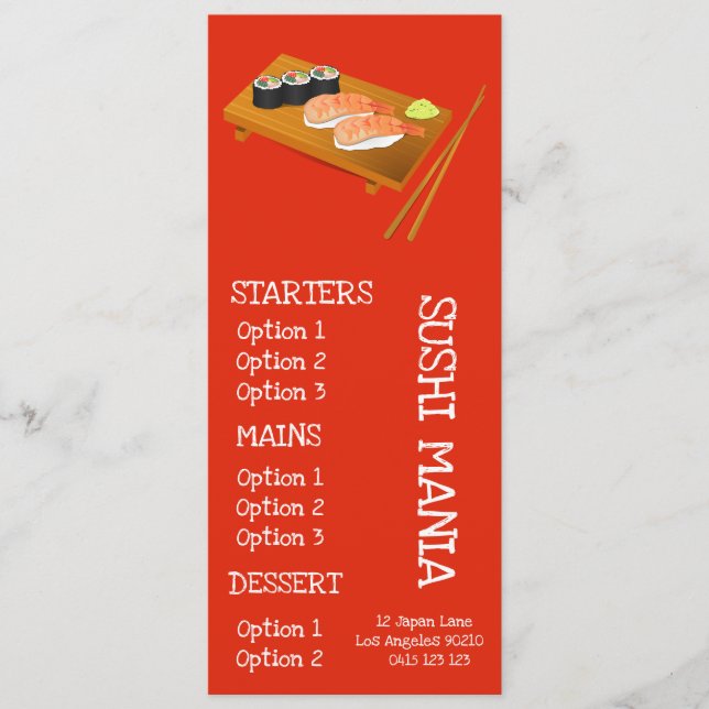 Menu Cardápio de jantar de sushi de restaurante japonês (Frente)