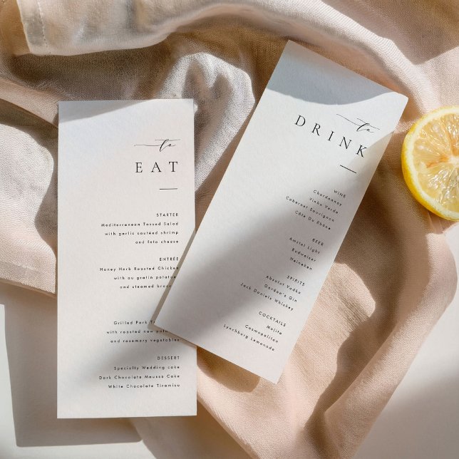 Menu Cardápio de Jantar e Bebidas de Casamento Minimali (Criador carregado)