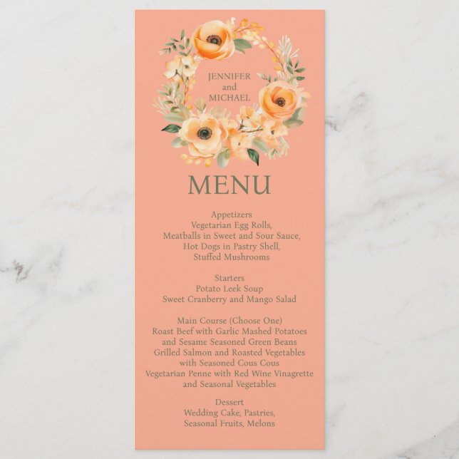 Menu Cardápio de Jantar ou Almoço de Verão de Pêssego M (Frente)