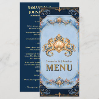 Menu Cardápio de luxo de praia com cavalo-marinho vinta
