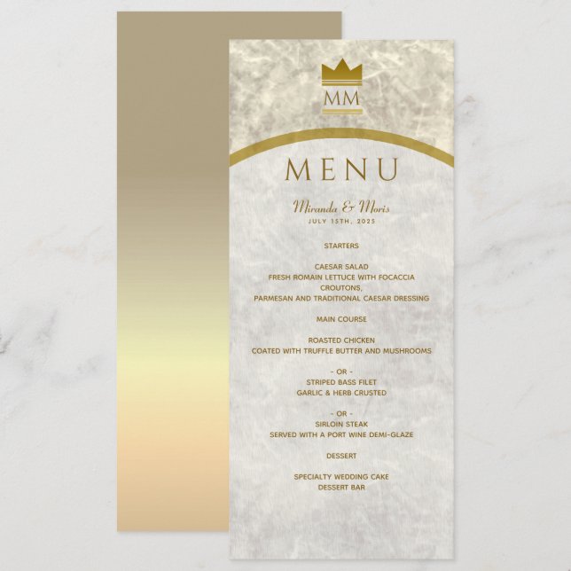 Menu Cardápio de Mármore e Ouro Elegante (Frente/Verso)