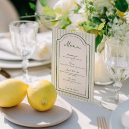 Menu Cardápio de Mesa de Casamento Listrado Verde