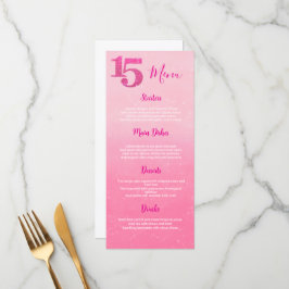 Menu Cardápio de Mesa Glitter Rosa Quinceñera