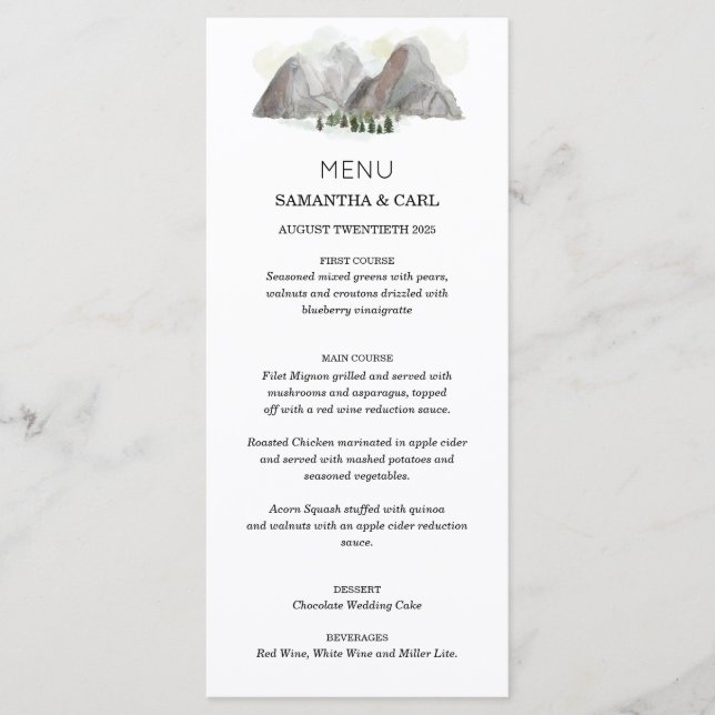 Menu cardápio de montanha aquarela (Frente)
