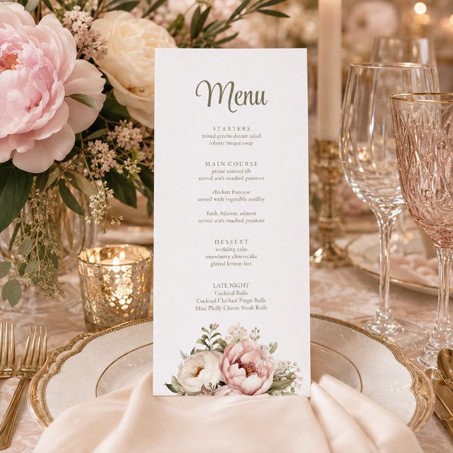 Menu Cardápio de Noiva com Peônia Bege e Marfim (Blush & Ivory Peony Wedding Menu)