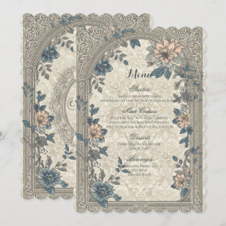 Menu Cardápio de Noiva Elegante Azul Floral Botânico Vi