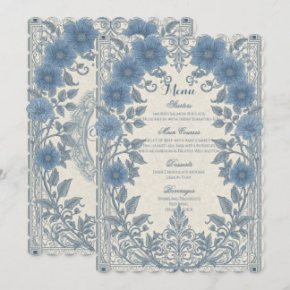 Menu Cardápio de Noiva Elegante Azul Floral Botânico Vi