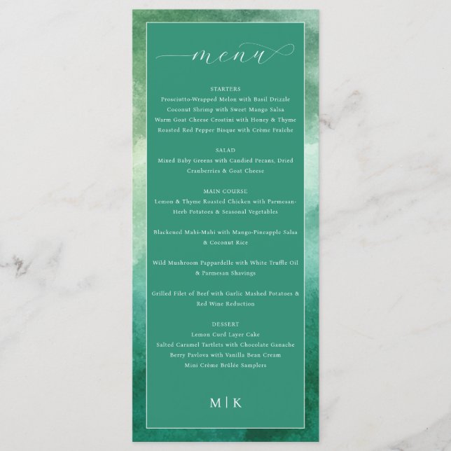 Menu Cardápio de Noiva Elegante Verde Formal (Frente)