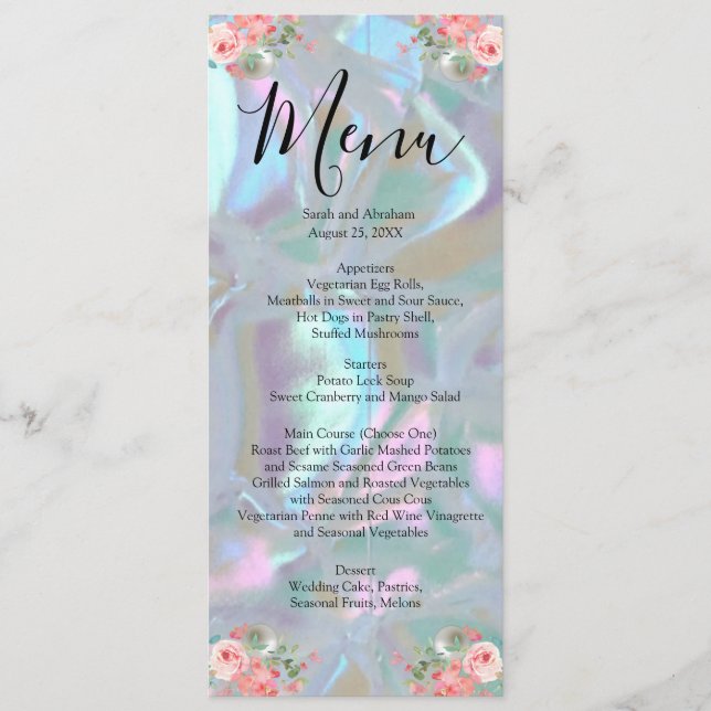 Menu Cardápio de Noiva Falsa de Pérola Casamento (Frente)