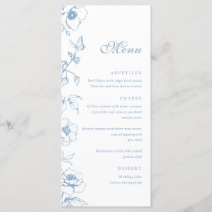 Menu Cardápio de Noiva Floral Azul Empoeirado Elegante
