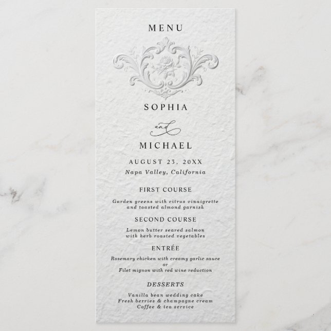 Menu Cardápio de Noiva Floral com Relevo Falso em Sapat (Frente)