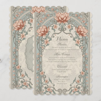 Menu Cardápio de Noiva Vintage Elegante Rosa Prata Flor