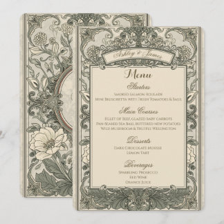 Menu Cardápio de Noiva Vintage Marrom Dourado Floral El