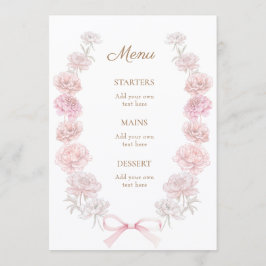 Menu cardápio de peônias rosa
