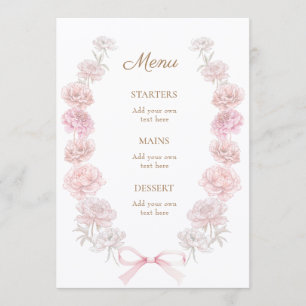 Menu cardápio de peônias rosa