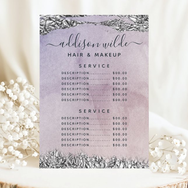 Menu Cardápio de Preços de Serviço Chic Roxo Preto Prat (Criador carregado)