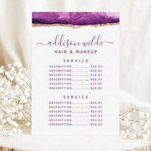 Menu Cardápio de Preços de Serviço de Aquarela Roxo e D