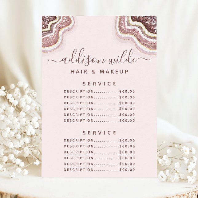 Menu Cardápio de Preços de Serviço em Ágata Brilho Dour (Criador carregado)