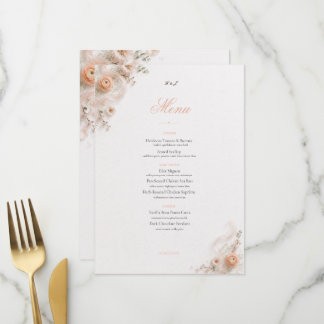 Menu Cardápio de Recepção Blush Garden Peach Silk Ribbo