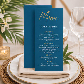 Menu Cardápio de Recepção de Casamento Blue & Gold Dest