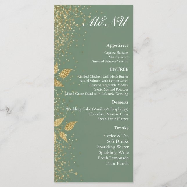 Menu Cardápio de Recepção de Casamento Botânico em Verd (Frente)