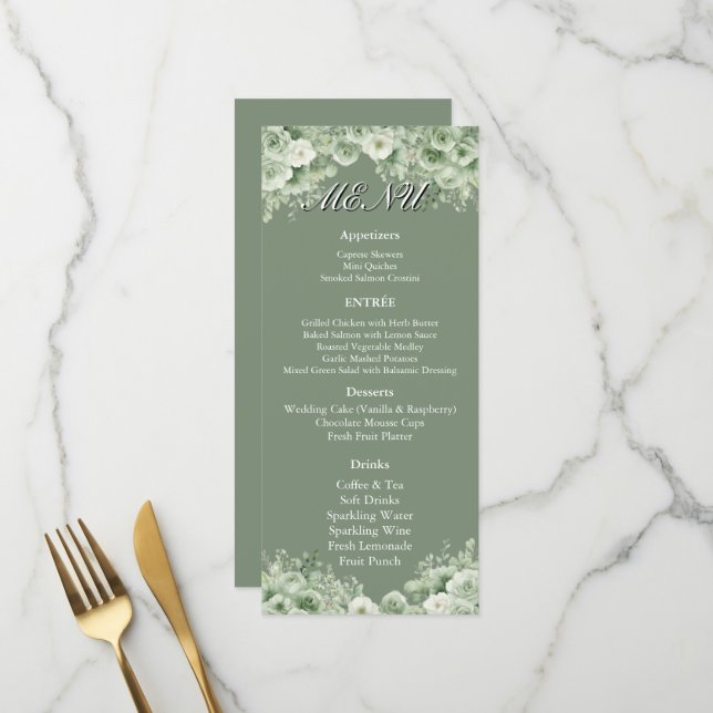 Menu Cardápio de Recepção de Casamento com Coroa Floral (Frente/Verso In Situ)