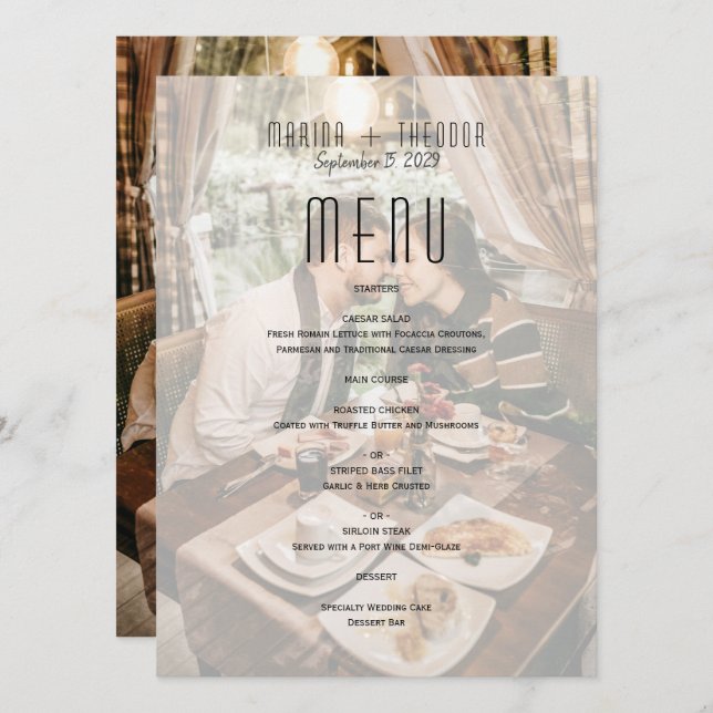Menu Cardápio de Recepção de Casamento com Fotos Modern (Frente/Verso)
