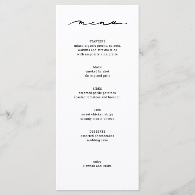Menu Cardápio de Recepção de Casamento com Letreiro Chi (Frente)
