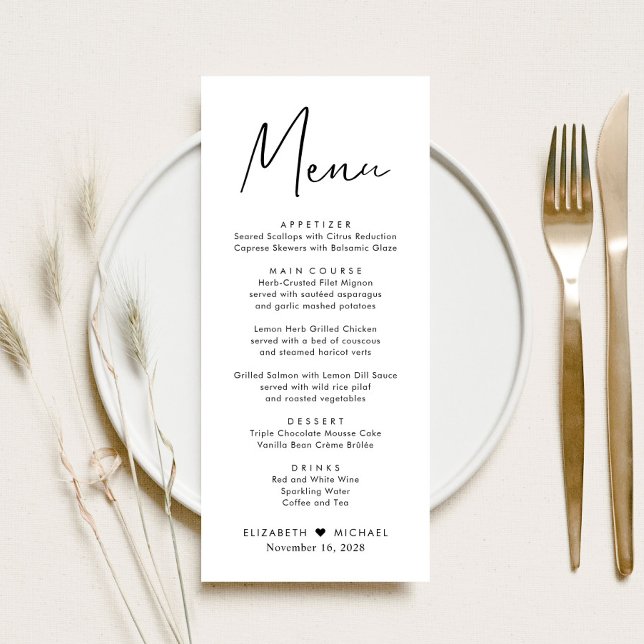 Menu Cardápio de Recepção de Casamento em Letra Moderna (Criador carregado)