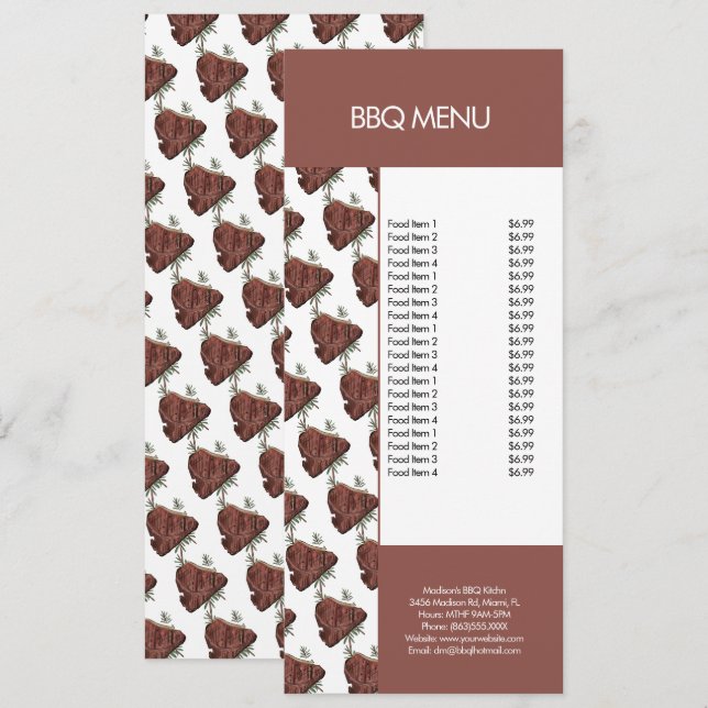 Menu Cardápio de Restaurante de Bife na Grelha BBQ Mode (Frente/Verso)