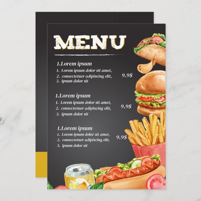 Menu cardápio de restaurante de fast food (Frente/Verso)
