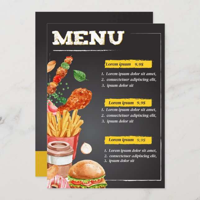 Menu Cardápio de restaurante de fast food (Frente/Verso)
