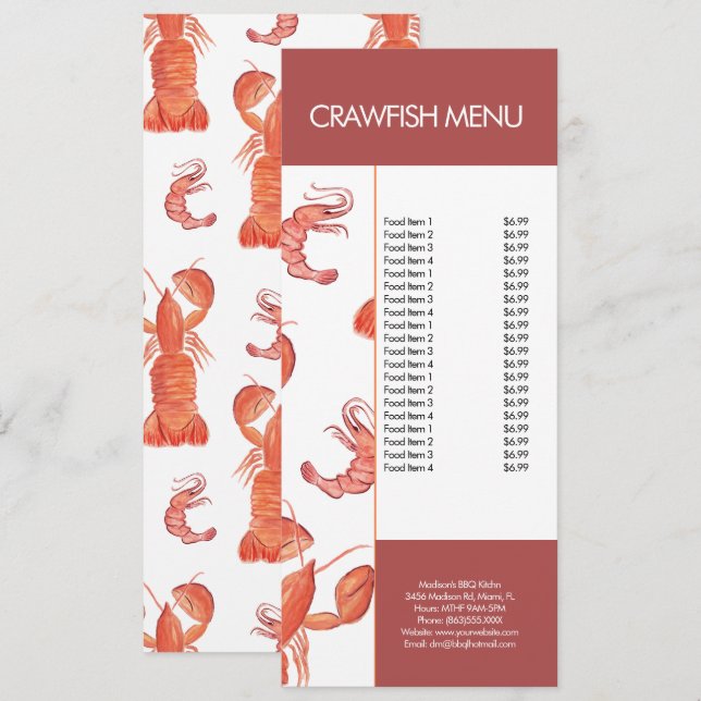 Menu Cardápio de Restaurante de Frutos do Mar de Lagost (Frente/Verso)